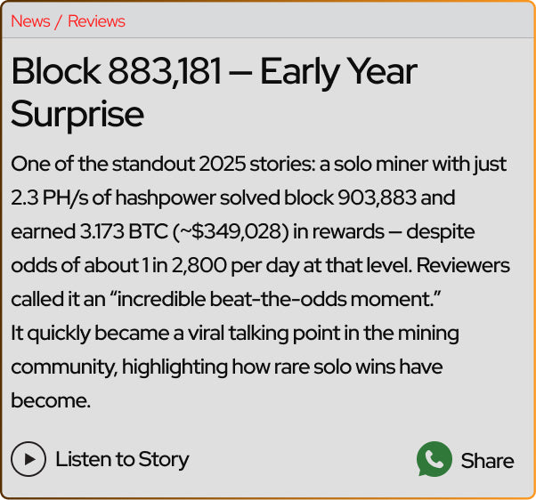 Text-based article about a solo miner achieving 