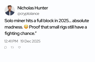 Solo mining news and community imagery